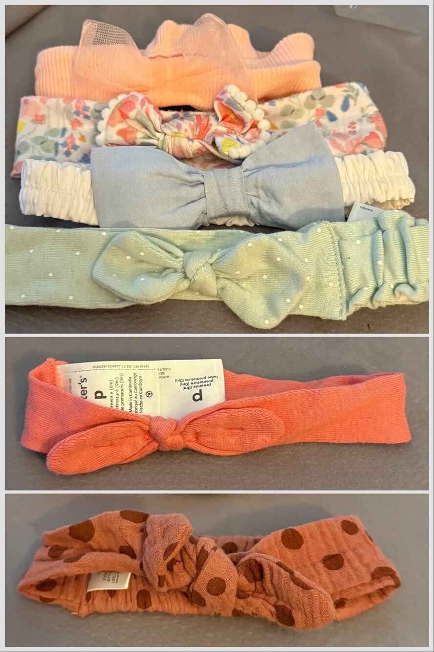 Lot of 6 Infant Baby Toddler Girl Fabric Headbands - Ruffle, Florals, Bows